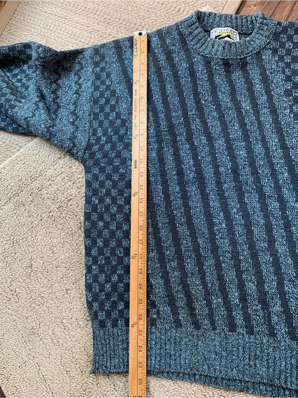 Vintage Le Tigre Blue and Black Patterned Crewneck Sweater